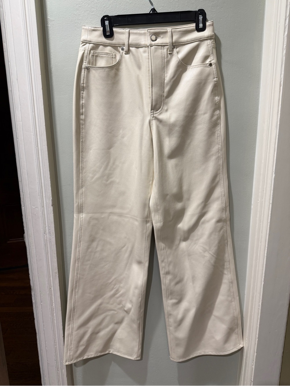 Veronica Beard Ecru vegan leather Taylor Wide-Leg high rise in Cream